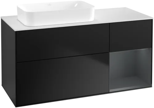 VILLEROY BOCH Toaletní skříňka Finion, s osvětlením, 3 výsuvy, 1200 x 603 x 501 mm, černý matný lak / půlnoční modrý matný lak / bílé matné sklo #F691HGPD