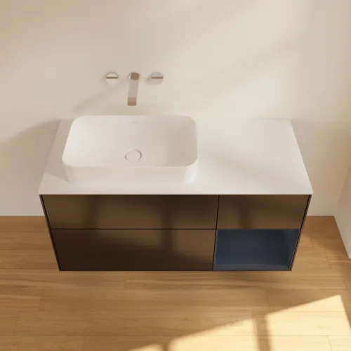 VILLEROY BOCH Toaletní skříňka Finion, s osvětlením, 3 výsuvy, 1200 x 603 x 501 mm, černý matný lak / půlnoční modrý matný lak / bílé matné sklo #F691HGPD, obrázek 3
