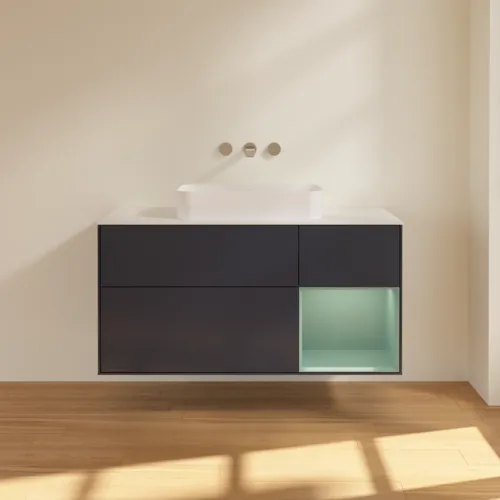 VILLEROY BOCH Toaletní skříňka Finion, s osvětlením, 3 výsuvy, 1200 x 603 x 501 mm, Midnight Blue Matt Lacquer / Olive Matt Lacquer / Glass White Matt #F711GMHG, obrázek 2
