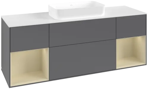 VILLEROY BOCH Toaletní skříňka Finion, s osvětlením, 4 výsuvy, 1600 x 603 x 501 mm, antracitový matný lak / hedvábně šedý matný lak / bílé matné sklo #F741HJGK