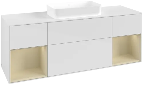 VILLEROY BOCH Toaletní skříňka Finion, s osvětlením, 4 výsuvy, 1600 x 603 x 501 mm, lesklý bílý lak / hedvábně šedý matný lak / bílé matné sklo #F741HJGF