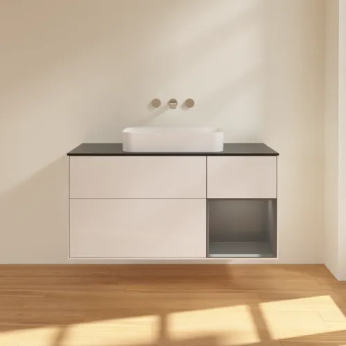 VILLEROY BOCH Toaletní skříňka Finion, s osvětlením, 3 výsuvy, 1200 x 603 x 501 mm, lesklý bílý lak / antracitový matný lak / černé matné sklo #F712GKGF, obrázek 2