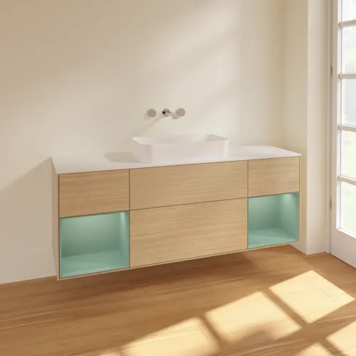 VILLEROY BOCH Toaletní skříňka Finion, s osvětlením, 4 výsuvy, 1600 x 603 x 501 mm, dubová dýha / olivový matný lak / sklo bílé matné #F741GMPC, obrázek 2