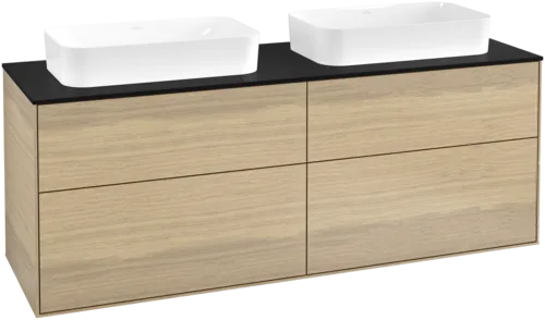 VILLEROY BOCH Toaletní skříňka Finion, 4 výsuvy, 1600 x 603 x 501 mm, dubová dýha / sklo černé matné #F72200PC