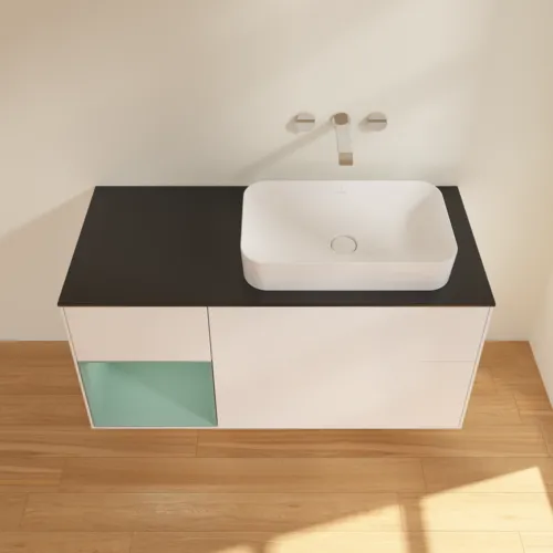 VILLEROY BOCH Toaletní skříňka Finion, s osvětlením, 3 výsuvy, 1200 x 603 x 501 mm, bílý matný lak / olivový matný lak / černé matné sklo #F682GMMT, obrázek 2