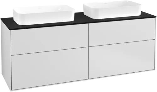 VILLEROY BOCH Toaletní skříňka Finion, 4 zásuvky, 1600 x 603 x 501 mm, bílý matný lak / černé matné sklo #F72200MT