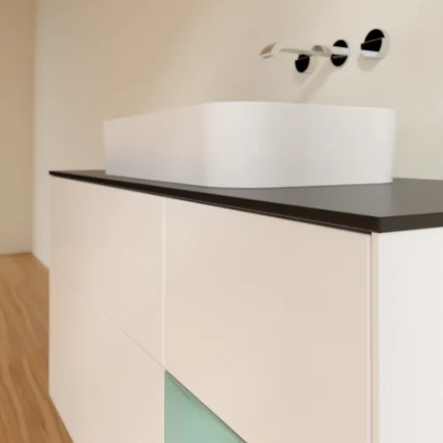 VILLEROY BOCH Toaletní skříňka Finion, s osvětlením, 3 výsuvy, 1200 x 603 x 501 mm, bílý matný lak / olivový matný lak / černé matné sklo #F712GMMT, obrázek 4