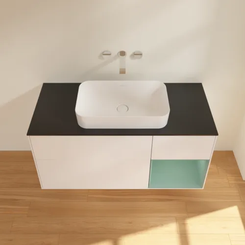 VILLEROY BOCH Toaletní skříňka Finion, s osvětlením, 3 výsuvy, 1200 x 603 x 501 mm, bílý matný lak / olivový matný lak / černé matné sklo #F712GMMT, obrázek 3