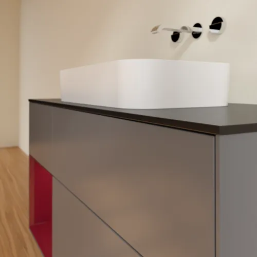 VILLEROY BOCH Toaletní skříňka Finion, s osvětlením, 3 výsuvy, 1200 x 603 x 501 mm, antracitový matný lak / pivoňkový matný lak / černé matné sklo #F702HBGK, obrázek 3