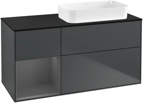 VILLEROY BOCH Toaletní skříňka Finion, s osvětlením, 3 výsuvy, 1200 x 603 x 501 mm, Midnight Blue Matt Lacquer / Anthracite Matt Lacquer / Glass Black Matt #F682GKHG