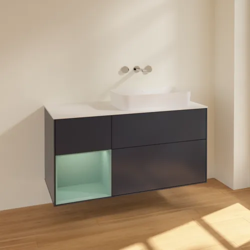 VILLEROY BOCH Toaletní skříňka Finion, s osvětlením, 3 výsuvy, 1200 x 603 x 501 mm, Midnight Blue Matt Lacquer / Olive Matt Lacquer / Glass White Matt #F681GMHG, obrázek 2