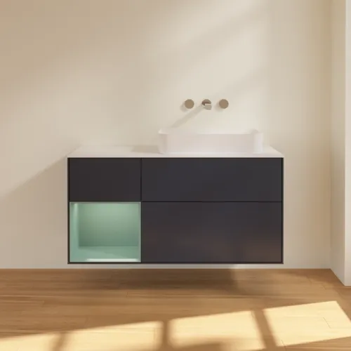 VILLEROY BOCH Toaletní skříňka Finion, s osvětlením, 3 výsuvy, 1200 x 603 x 501 mm, Midnight Blue Matt Lacquer / Olive Matt Lacquer / Glass White Matt #F681GMHG, obrázek 3