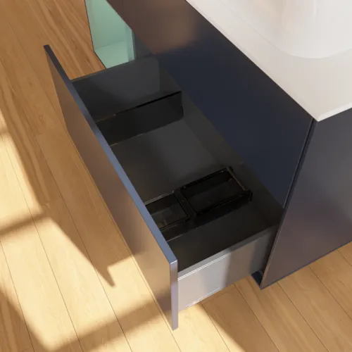 VILLEROY BOCH Toaletní skříňka Finion, s osvětlením, 3 výsuvy, 1200 x 603 x 501 mm, Midnight Blue Matt Lacquer / Olive Matt Lacquer / Glass White Matt #F681GMHG, obrázek 7