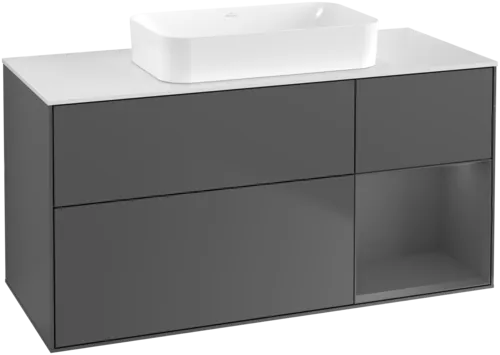 VILLEROY BOCH Toaletní skříňka Finion, s osvětlením, 3 výsuvy, 1200 x 603 x 501 mm, antracit matný lak / antracit matný lak / sklo bílé matné #F711GKGK