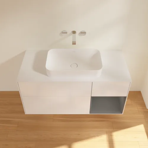 VILLEROY BOCH Toaletní skříňka Finion, s osvětlením, 3 výsuvy, 1200 x 603 x 501 mm, lesklý bílý lak / antracitový matný lak / bílé matné sklo #F711GKGF, obrázek 3