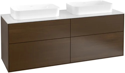 VILLEROY BOCH Toaletní skříňka Finion, 4 výsuvy, 1600 x 603 x 501 mm, ořechová dýha / sklo bílé matné #F72100GN