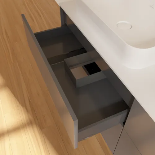 VILLEROY BOCH Toaletní skříňka Finion, 4 výsuvy, 1600 x 603 x 501 mm, antracit matný lak / sklo bílé matné #F72100GK, obrázek 4