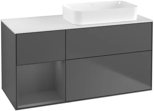 VILLEROY BOCH Toaletní skříňka Finion, s osvětlením, 3 výsuvy, 1200 x 603 x 501 mm, antracit matný lak / antracit matný lak / sklo bílé matné #F681GKGK