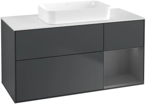 VILLEROY BOCH Toaletní skříňka Finion, s osvětlením, 3 výsuvy, 1200 x 603 x 501 mm, Midnight Blue Matt Lacquer / Anthracite Matt Lacquer / Glass White Matt #F711GKHG