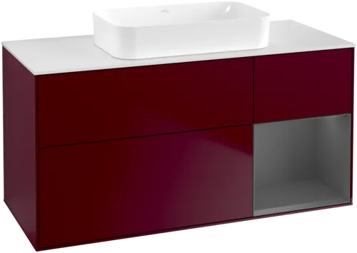 VILLEROY BOCH Toaletní skříňka Finion, s osvětlením, 3 výsuvy, 1200 x 603 x 501 mm, matný lak Pivoňka / matný lak Antracit / matné sklo Bílá #F711GKHB