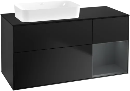 VILLEROY BOCH Toaletní skříňka Finion, s osvětlením, 3 výsuvy, 1200 x 603 x 501 mm, černý matný lak / půlnoční modrý matný lak / černé matné sklo #F692HGPD