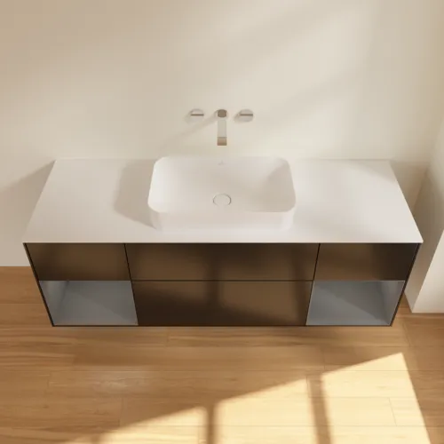 VILLEROY BOCH Toaletní skříňka Finion, s osvětlením, 4 výsuvy, 1600 x 603 x 501 mm, černý matný lak / antracitový matný lak / bílé matné sklo #F741GKPD, obrázek 4