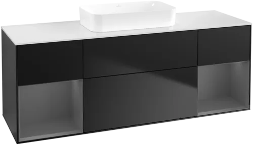 VILLEROY BOCH Toaletní skříňka Finion, s osvětlením, 4 výsuvy, 1600 x 603 x 501 mm, černý matný lak / antracitový matný lak / bílé matné sklo #F741GKPD
