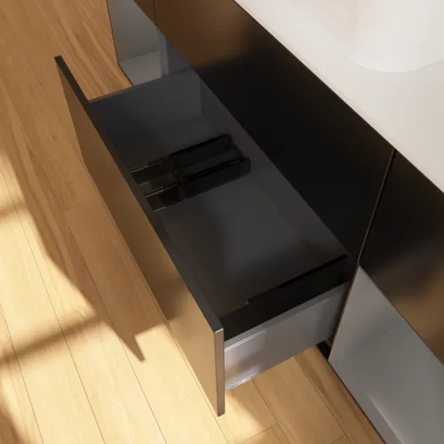 VILLEROY BOCH Toaletní skříňka Finion, s osvětlením, 4 výsuvy, 1600 x 603 x 501 mm, černý matný lak / antracitový matný lak / bílé matné sklo #F741GKPD, obrázek 6