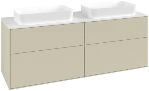 VILLEROY BOCH Toaletní skříňka Finion, 4 výsuvy, 1600 x 603 x 501 mm, hedvábně šedý matný lak / sklo bílé matné #F72100HJ