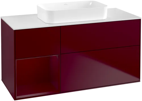 VILLEROY BOCH Toaletní skříňka Finion, s osvětlením, 3 výsuvy, 1200 x 603 x 501 mm, Peony Matt Lacquer / Peony Matt Lacquer / Glass White Matt #F701HBHB