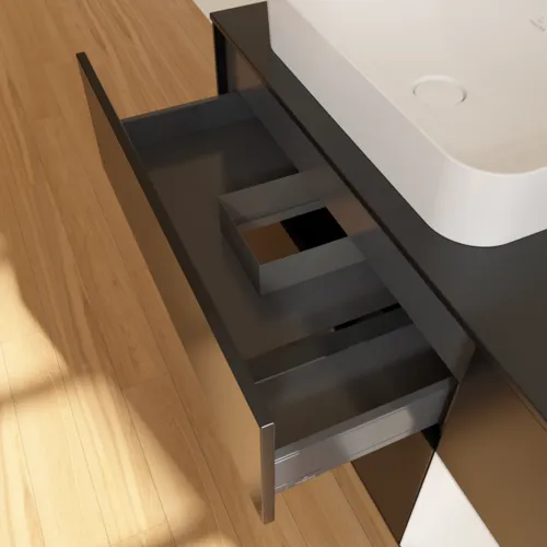 VILLEROY BOCH Toaletní skříňka Finion, s osvětlením, 3 výsuvy, 1200 x 603 x 501 mm, černý matný lak / bílý lesklý lak / černé matné sklo #F692GFPD, obrázek 5