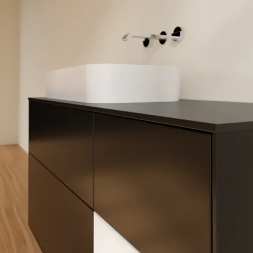 VILLEROY BOCH Toaletní skříňka Finion, s osvětlením, 3 výsuvy, 1200 x 603 x 501 mm, černý matný lak / bílý lesklý lak / černé matné sklo #F692GFPD, obrázek 4