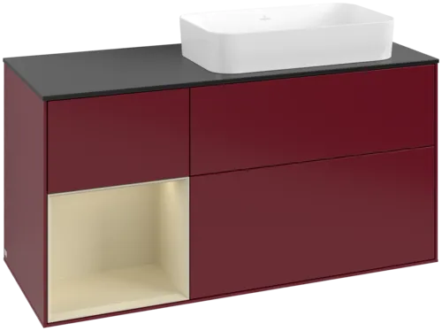 VILLEROY BOCH Toaletní skříňka Finion, s osvětlením, 3 výsuvy, 1200 x 603 x 501 mm, Peony Matt Lacquer / Silk Grey Matt Lacquer / Glass Black Matt #F682HJHB
