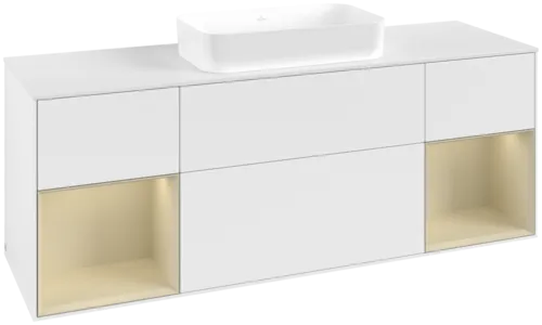 VILLEROY BOCH Toaletní skříňka Finion, s osvětlením, 4 výsuvy, 1600 x 603 x 501 mm, bílý matný lak / hedvábně šedý matný lak / bílé matné sklo #F741HJMT