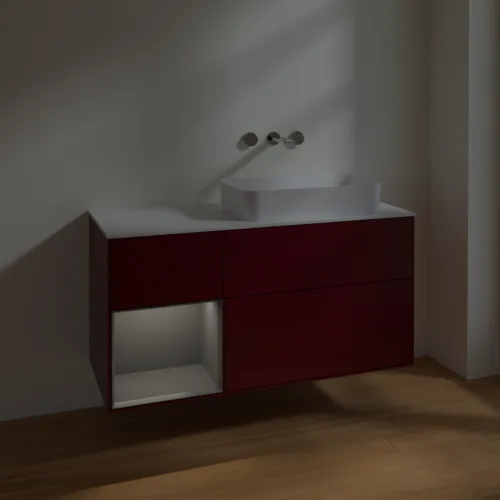 VILLEROY BOCH Toaletní skříňka Finion, s osvětlením, 3 výsuvy, 1200 x 603 x 501 mm, matný lak Pivoňka / matný lak Antracit / matné sklo Bílá #F681GKHB, obrázek 4