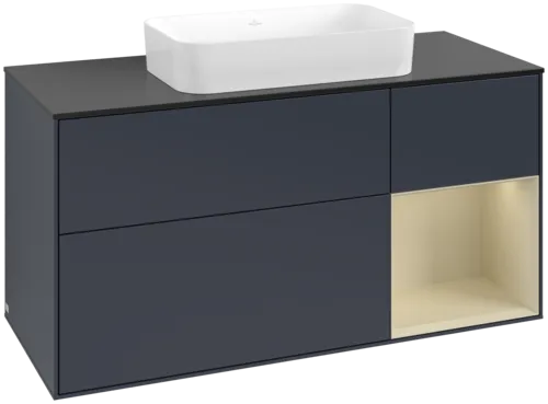 VILLEROY BOCH Toaletní skříňka Finion, s osvětlením, 3 výsuvy, 1200 x 603 x 501 mm, Midnight Blue Matt Lacquer / Silk Grey Matt Lacquer / Glass Black Matt #F712HJHG