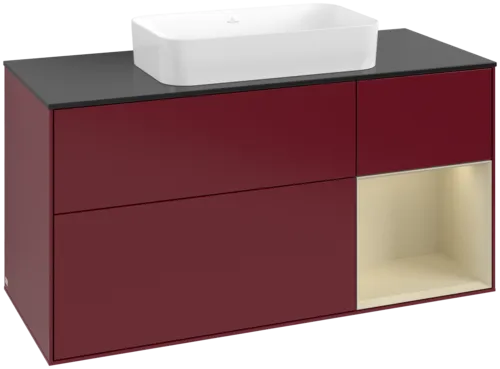 VILLEROY BOCH Toaletní skříňka Finion, s osvětlením, 3 výsuvy, 1200 x 603 x 501 mm, Peony Matt Lacquer / Silk Grey Matt Lacquer / Glass Black Matt #F712HJHB