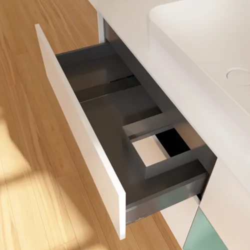 VILLEROY BOCH Toaletní skříňka Finion, s osvětlením, 3 výsuvy, 1200 x 603 x 501 mm, bílý matný lak / olivový matný lak / sklo bílé matné #F711GMMT, obrázek 4