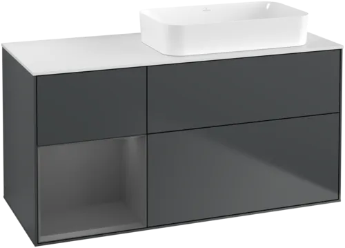 VILLEROY BOCH Toaletní skříňka Finion, s osvětlením, 3 výsuvy, 1200 x 603 x 501 mm, Midnight Blue Matt Lacquer / Anthracite Matt Lacquer / Glass White Matt #F681GKHG