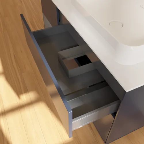 VILLEROY BOCH Toaletní skříňka Finion, s osvětlením, 3 výsuvy, 1200 x 603 x 501 mm, Midnight Blue Matt Lacquer / Anthracite Matt Lacquer / Glass White Matt #F681GKHG, obrázek 8