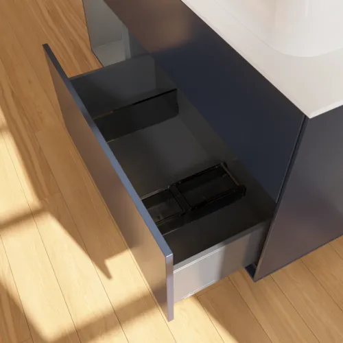 VILLEROY BOCH Toaletní skříňka Finion, s osvětlením, 3 výsuvy, 1200 x 603 x 501 mm, Midnight Blue Matt Lacquer / Anthracite Matt Lacquer / Glass White Matt #F681GKHG, obrázek 7