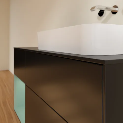 VILLEROY BOCH Toaletní skříňka Finion, s osvětlením, 3 výsuvy, 1200 x 603 x 501 mm, černý matný lak / olivový matný lak / černé matné sklo #F682GMPD, obrázek 5