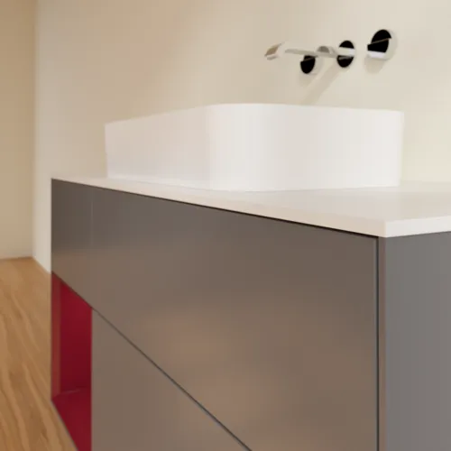 VILLEROY BOCH Toaletní skříňka Finion, s osvětlením, 3 výsuvy, 1200 x 603 x 501 mm, antracitový matný lak / pivoňkový matný lak / bílé matné sklo #F701HBGK, obrázek 5