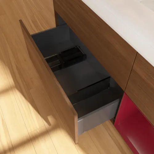 VILLEROY BOCH Toaletní skříňka Finion, s osvětlením, 3 výsuvy, 1200 x 603 x 501 mm, ořechová dýha / matný lak Pivoňka / matné bílé sklo #F711HBGN, obrázek 5