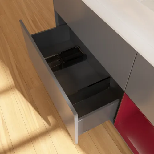 VILLEROY BOCH Toaletní skříňka Finion, s osvětlením, 3 výsuvy, 1200 x 603 x 501 mm, antracitový matný lak / pivoňkový matný lak / bílé matné sklo #F711HBGK, obrázek 5
