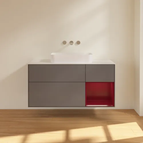 VILLEROY BOCH Toaletní skříňka Finion, s osvětlením, 3 výsuvy, 1200 x 603 x 501 mm, antracitový matný lak / pivoňkový matný lak / bílé matné sklo #F711HBGK, obrázek 2