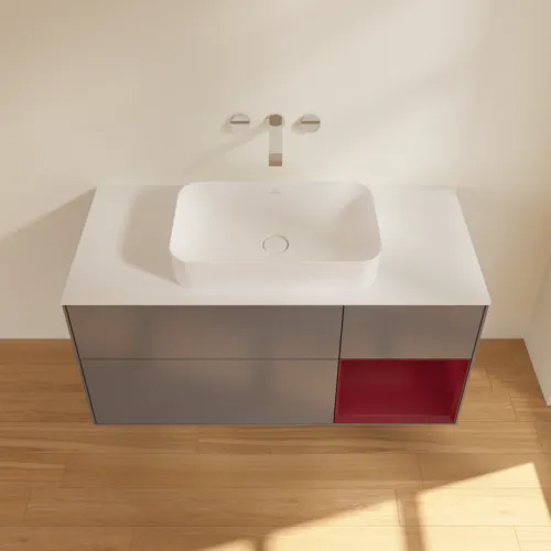 VILLEROY BOCH Toaletní skříňka Finion, s osvětlením, 3 výsuvy, 1200 x 603 x 501 mm, antracitový matný lak / pivoňkový matný lak / bílé matné sklo #F711HBGK, obrázek 3