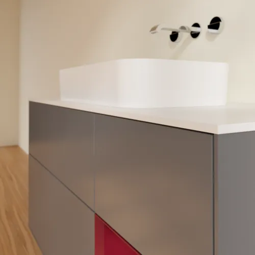 VILLEROY BOCH Toaletní skříňka Finion, s osvětlením, 3 výsuvy, 1200 x 603 x 501 mm, antracitový matný lak / pivoňkový matný lak / bílé matné sklo #F711HBGK, obrázek 4