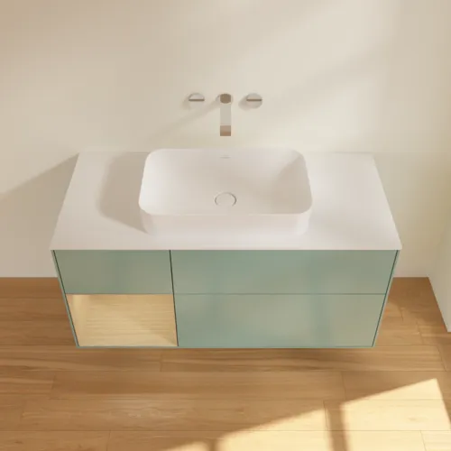 VILLEROY BOCH Toaletní skříňka Finion, s osvětlením, 3 výsuvy, 1200 x 603 x 501 mm, olivový matný lak / dubová dýha / sklo bílé matné #F701PCGM, obrázek 2