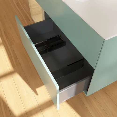 VILLEROY BOCH Toaletní skříňka Finion, s osvětlením, 3 výsuvy, 1200 x 603 x 501 mm, olivový matný lak / dubová dýha / sklo bílé matné #F701PCGM, obrázek 4
